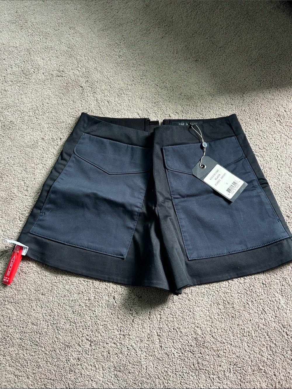 NWT Rag & Bone Black and Navy High-Waist Pocket Front Shorts
